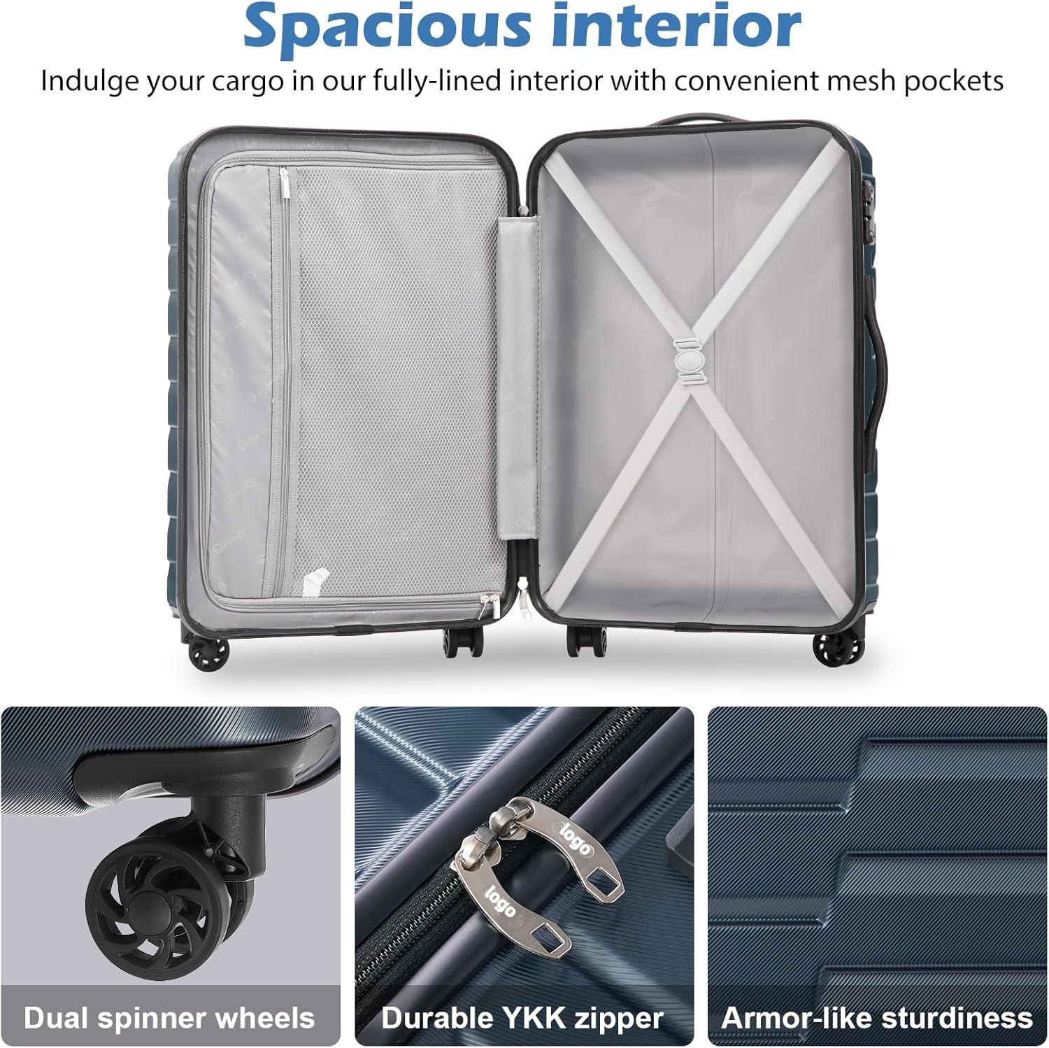 Expandable Large Capacity Modern Design 3-Piece Luggage Set