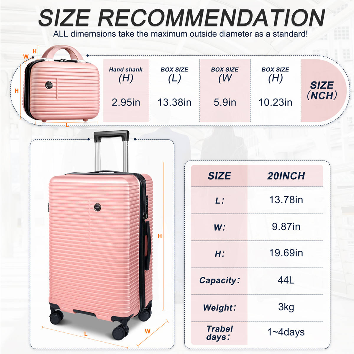 2PCS Suitcase & Cosmetic Bag Set – Durable ABS+PC Lightweight Travel Luggage
