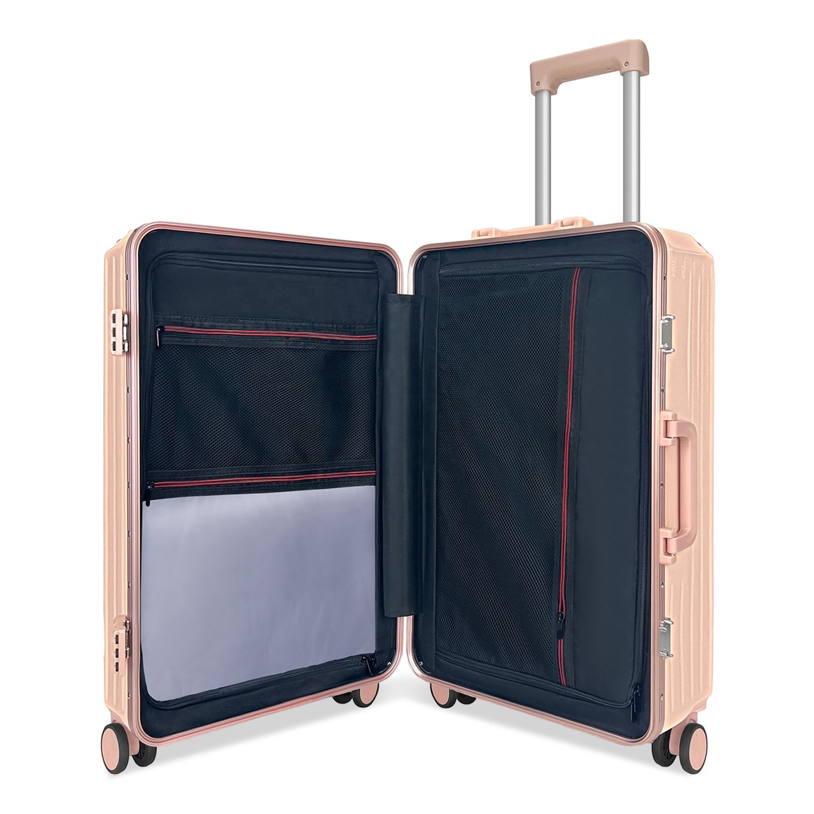 Multifunctional Aluminum Frame Suitcase with Charger Phone Holder& Cup Holder