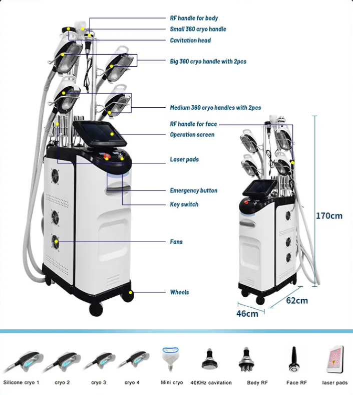 360 Fat Freezing Machine Cryo Slimming 40k Cavitation Cool Cellulite Reduction Radio Frequency Cryo Machine