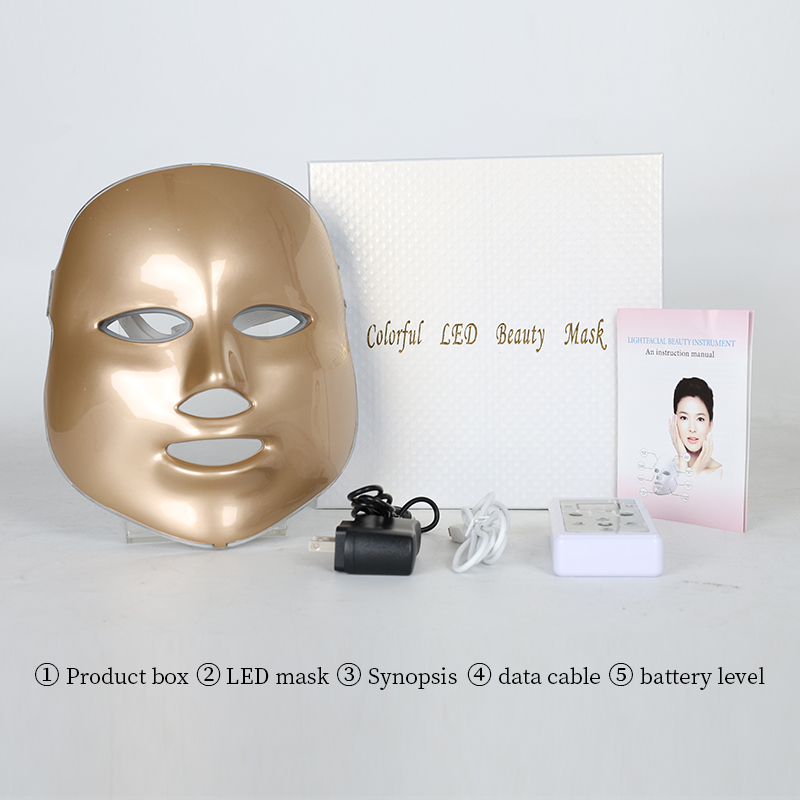 Gold 7 Colors LED Photon Light Therapy Facial Mask PDT Face Mask Beauty Device for Acne Treatment Skin Rejuvenation Wrinkle Remover