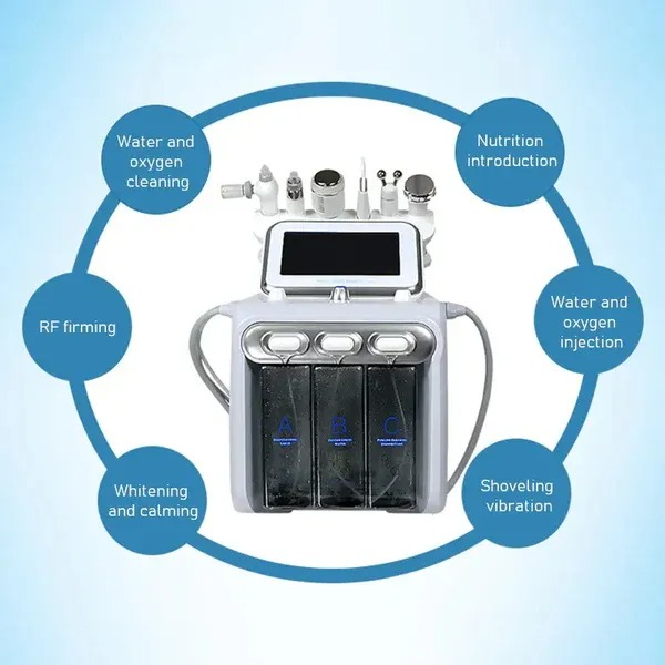 6 in 1 Professional Water Facial Rejuvenation CO2 Oxygen RF Ultrasonic Beauty Microdermabrasion Peeling Machine