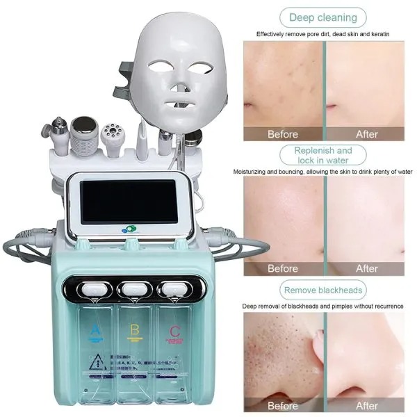 Auro 7 in 1 Facial Dermabrasion Vacuum Machine – Hydra Peel, Ultrasonic, RF, Cold Hammer, H2-O2 Spray & LED Mask for Skin Rejuvenation