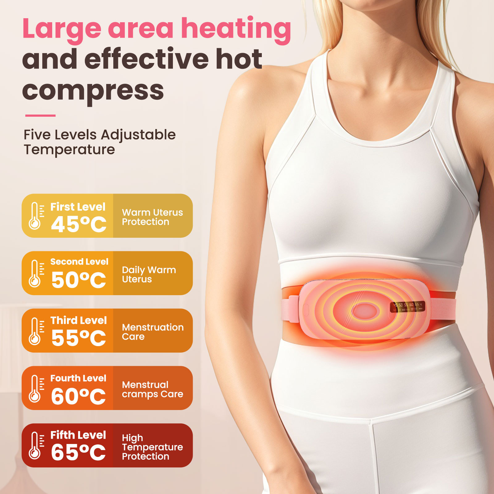 Smart Menstrual Heating Belt – Adjustable Warm Compress with Vibration Massage & LCD Display