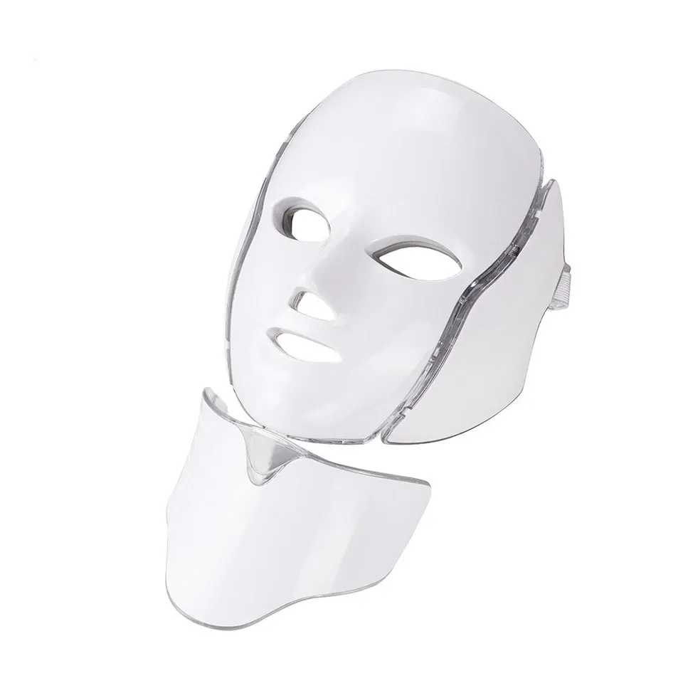 7 Colors LED Light Therapy Face & Neck Mask | Photon Skin Rejuvenation Device for Wrinkles, Acne, and Anti-Aging