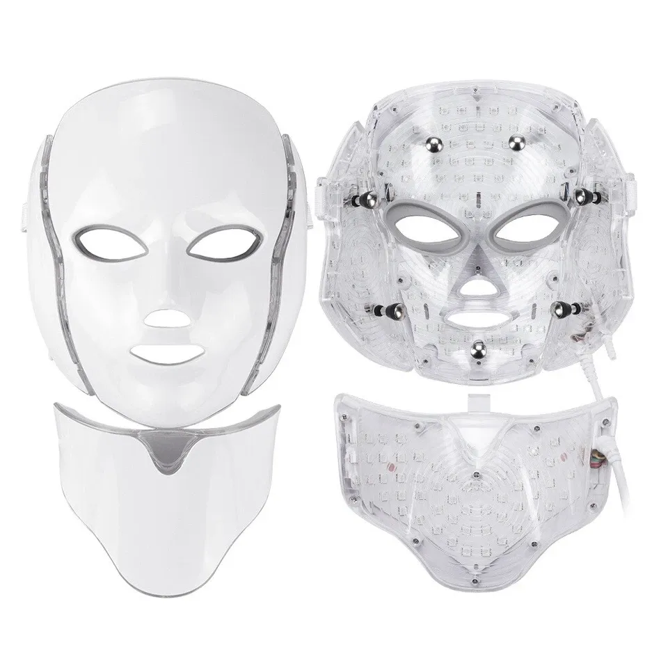 7 Colors LED Light Therapy Face & Neck Mask | Photon Skin Rejuvenation Device for Wrinkles, Acne, and Anti-Aging