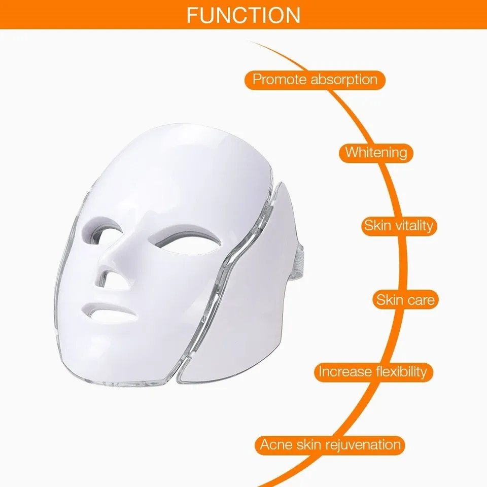 7 Colors LED Light Therapy Face & Neck Mask | Photon Skin Rejuvenation Device for Wrinkles, Acne, and Anti-Aging