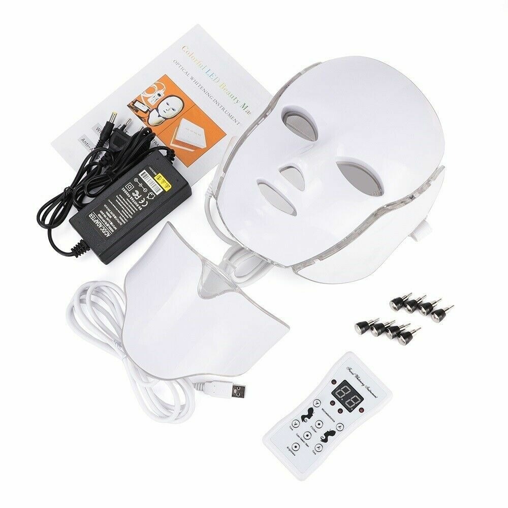 7 Colors LED Light Therapy Face & Neck Mask | Photon Skin Rejuvenation Device for Wrinkles, Acne, and Anti-Aging