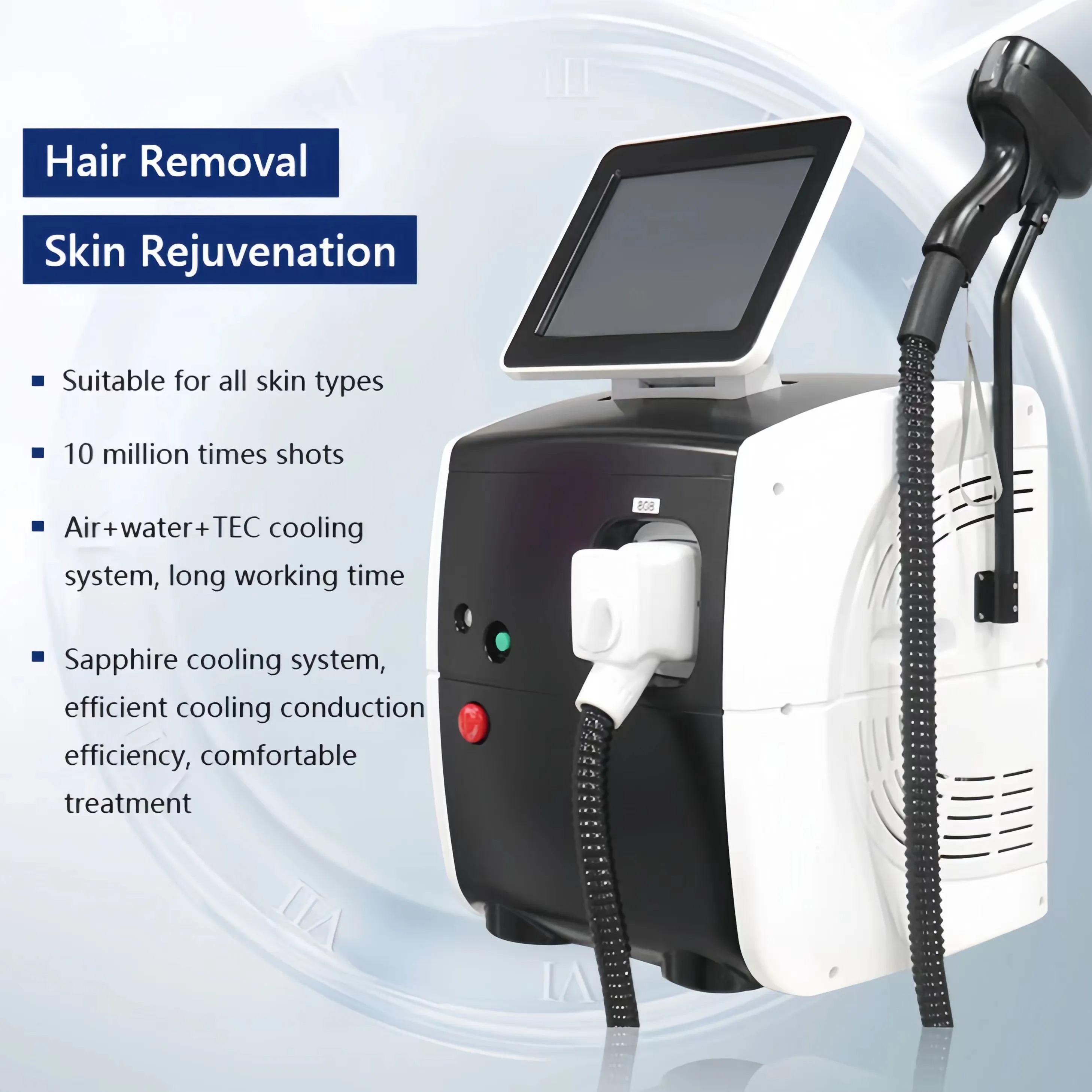 3 Wavelengths 808nm Diode Laser Epilator - Painless Hair Remover & Skin Rejuvenation Machine