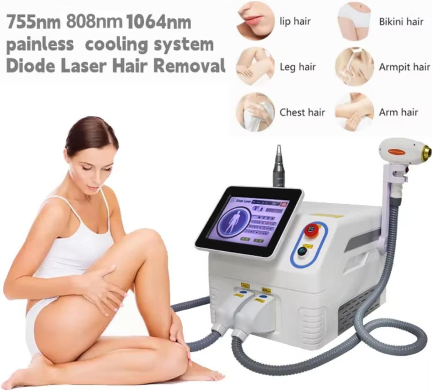 2 in 1 Salon Beauty Device with Touch Screen Display, Q Switch Nd Yag Blackhead Blemish Acne Pigment Remover Hair Removal Machine Skin Whitening Care Tools