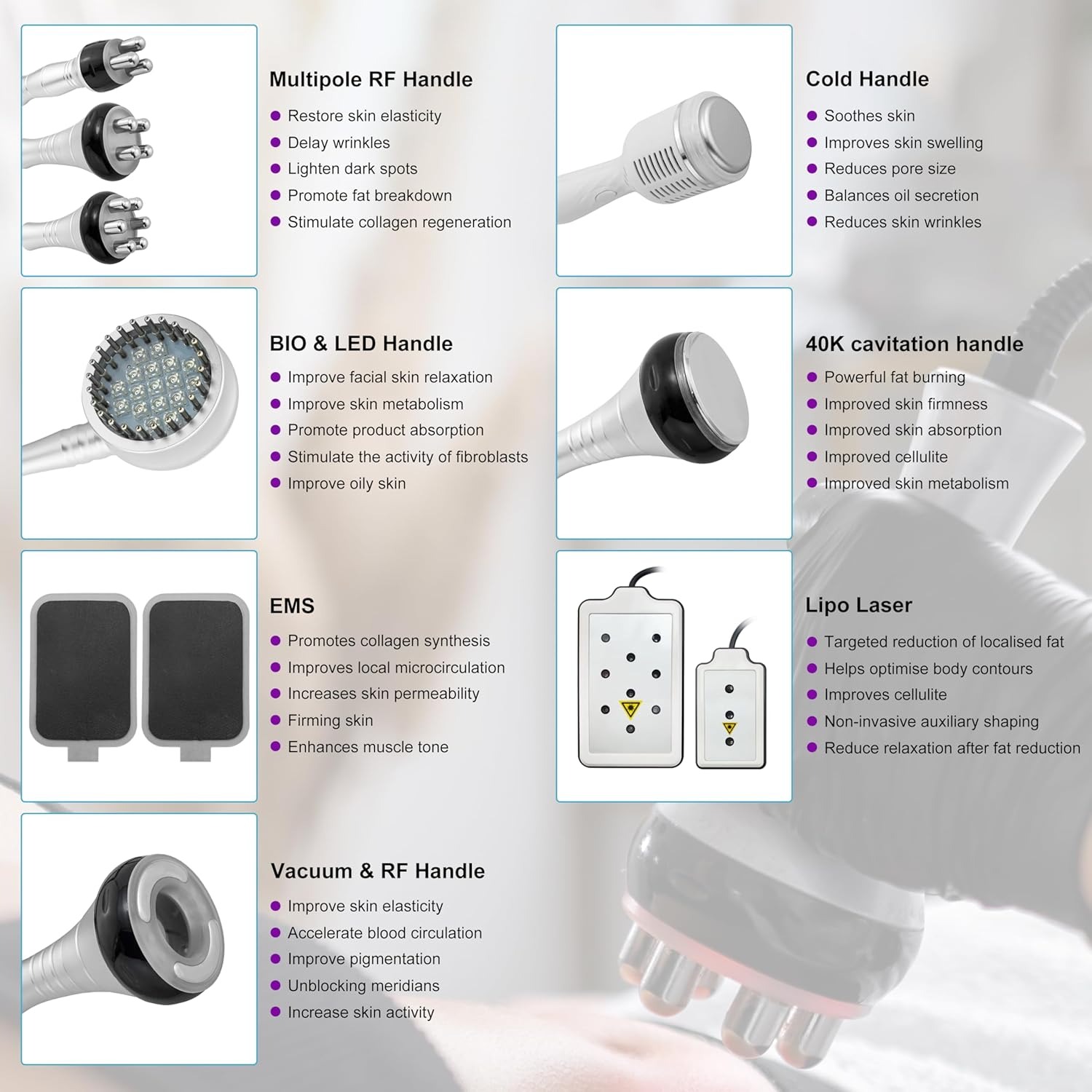 9-in-1 Cavitation Slimming Machine 40K RF Vacuum Body Contouring & Skin Tightening Beauty Device for Face and Body 2 Generation