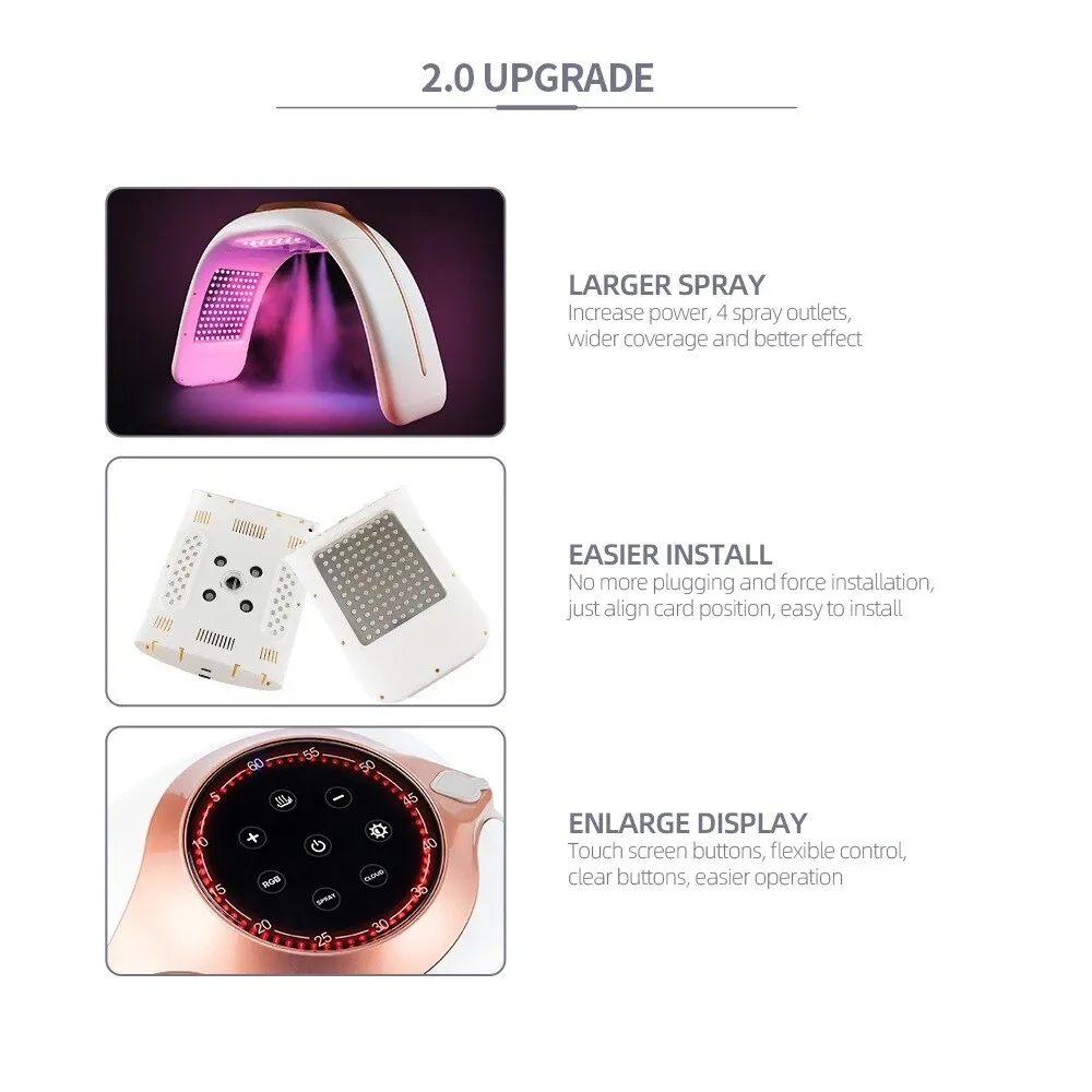7 Colors LED Pon Machine Cold Nano Spray Wind Compress SPA Salon Face Body LED Mask PDT Machine