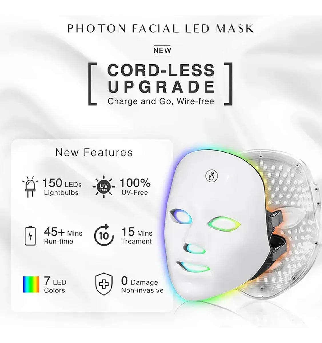 7 Colors LED Photon Light Therapy Facial Mask PDT Face Mask Beauty Device for Acne Treatment Skin Rejuvenation Wrinkle Remover