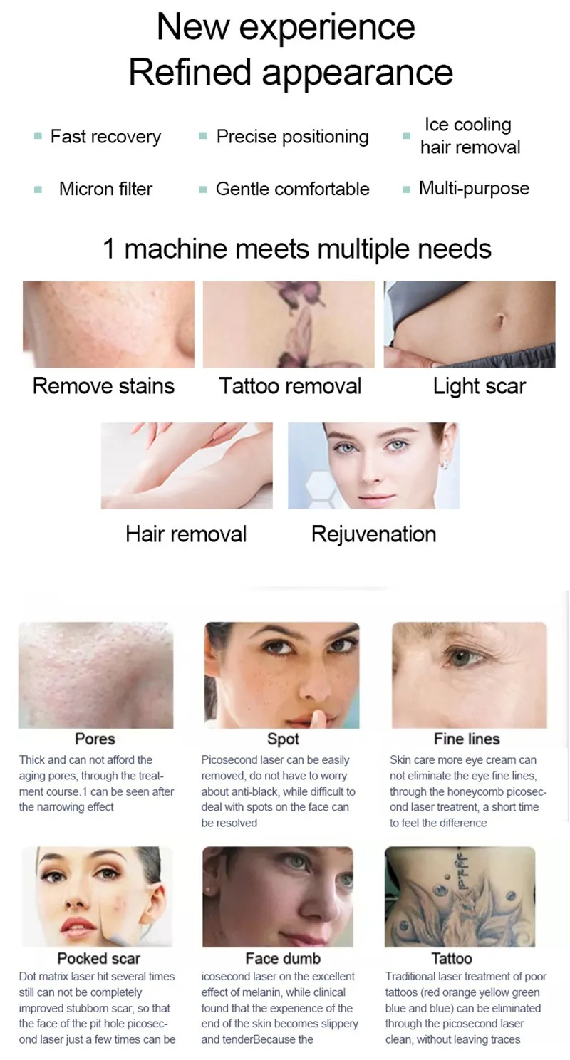 2 in 1 Salon Beauty Device with Touch Screen Display, Q Switch Nd Yag Blackhead Blemish Acne Pigment Remover Hair Removal Machine Skin Whitening Care Tools