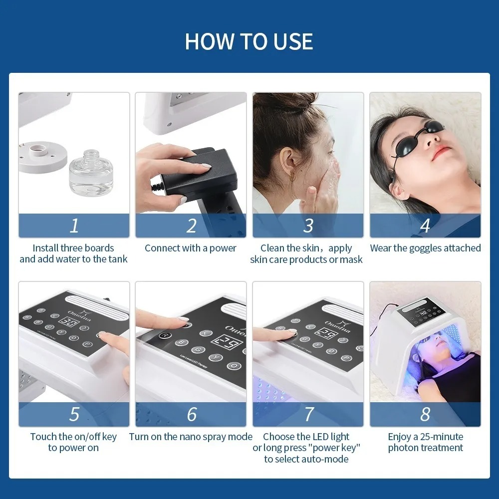 7 Color LED Face Mask - Skin Tightening, Anti-Wrinkle Facial Rejuvenation Device with Nano Spray Moisturizing Function