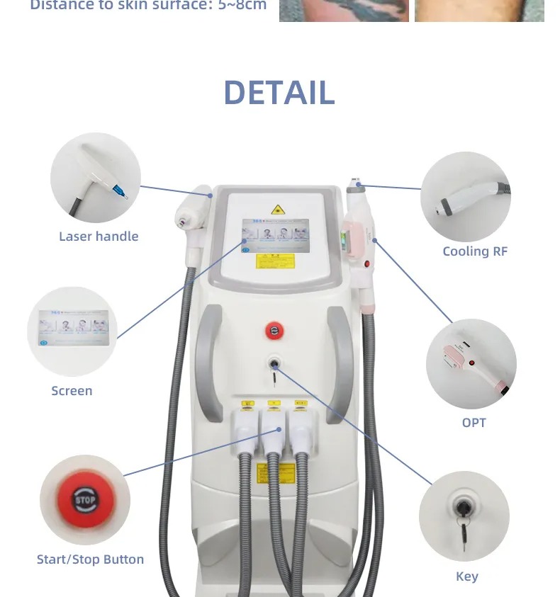 Tattoo Removal Machine Laser Hair Removal Machine 3 in 1 Vertical nd Yag Permanent OPT Ipl Shr Hair Removal
