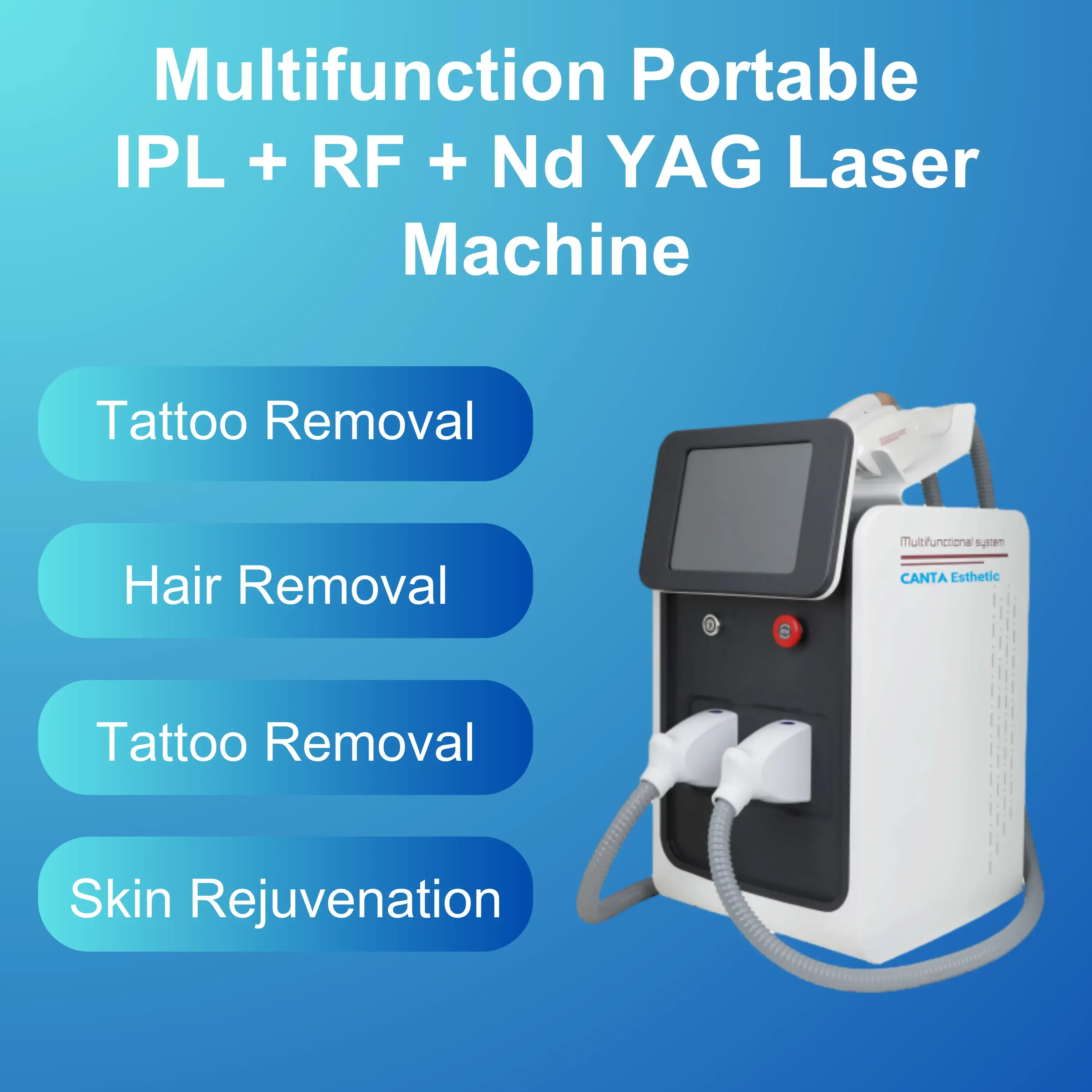 3-in-1 Laser Machine for Hair Removal + Tattoo Removal + E-Light Skin Rejuvenation