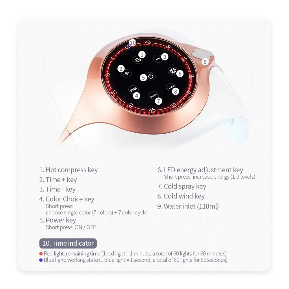 7 Colors LED Pon Machine Cold Nano Spray Wind Compress SPA Salon Face Body LED Mask PDT Machine