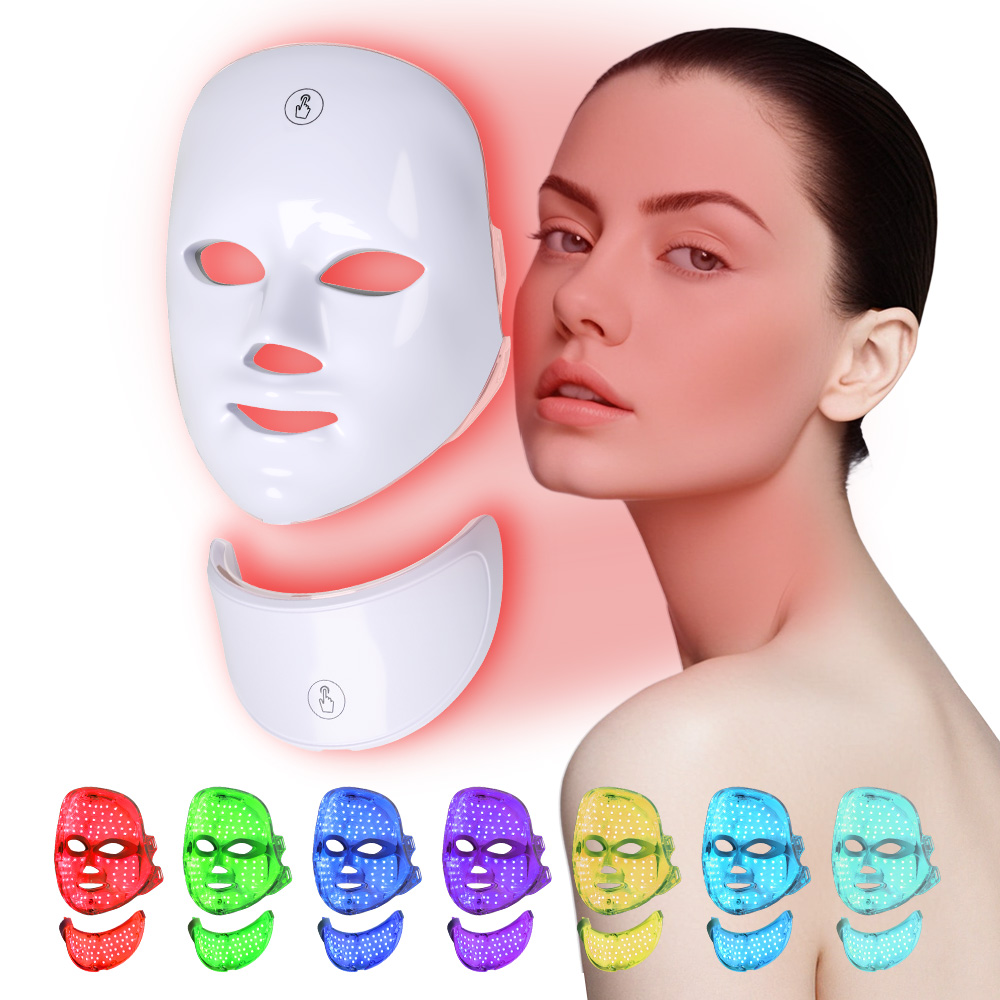 Face Mask Light 7 Colors Face and Neck Light Facial Skin Care Anti Aging Skin Tightening Wrinkles Toning Mask