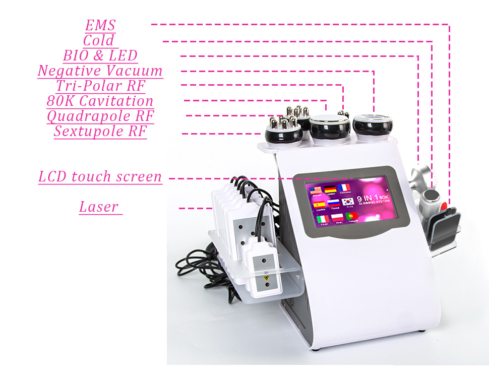 Professional 9 in 1 Cavitation Body Slimming Machine | RF Vacuum Skin Tightening