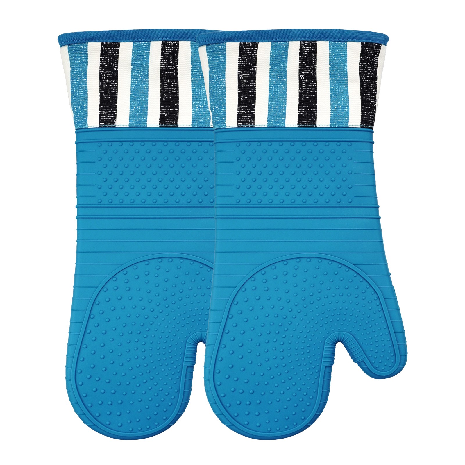 Kitchen Silicone Oven Mitts – Heat Resistant, Waterproof, Non-Slip Thermal Glove (Blue)