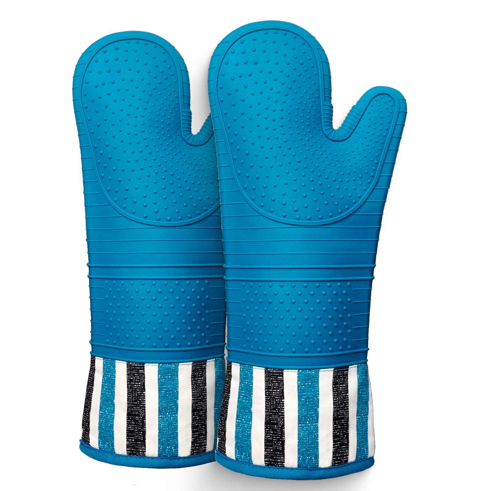 Kitchen Silicone Oven Mitts – Heat Resistant, Waterproof, Non-Slip Thermal Glove (Blue)