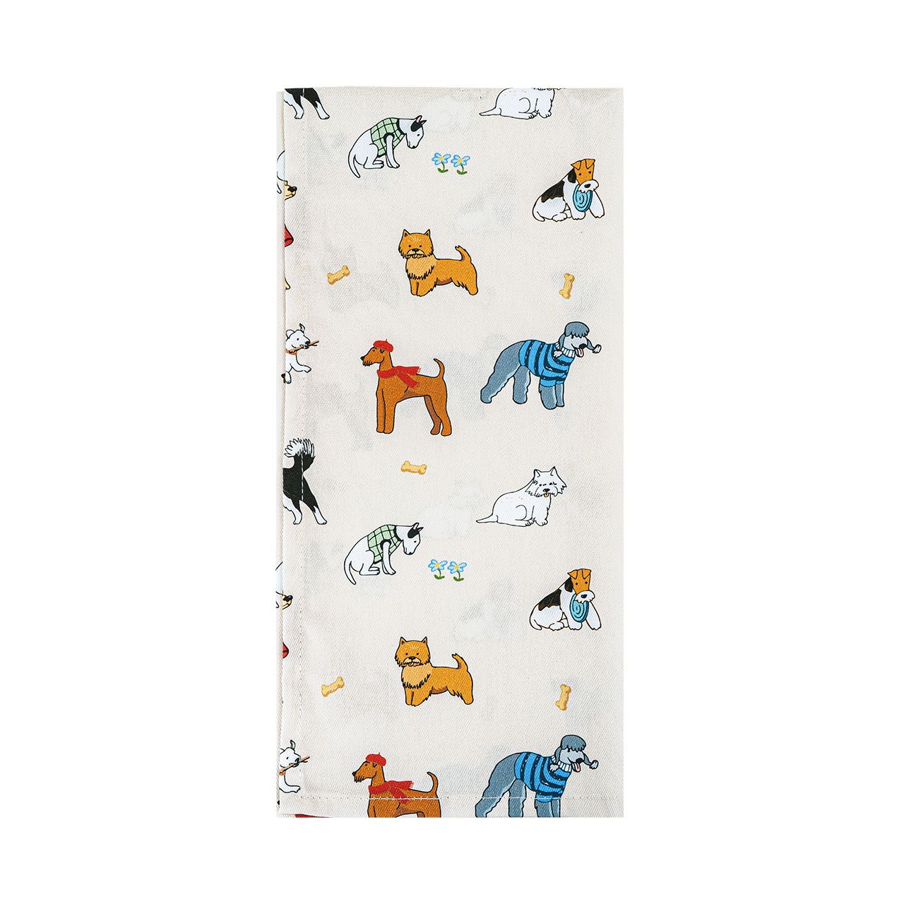 Happy Dog Print Tea Towel in 100% Cotton Twill