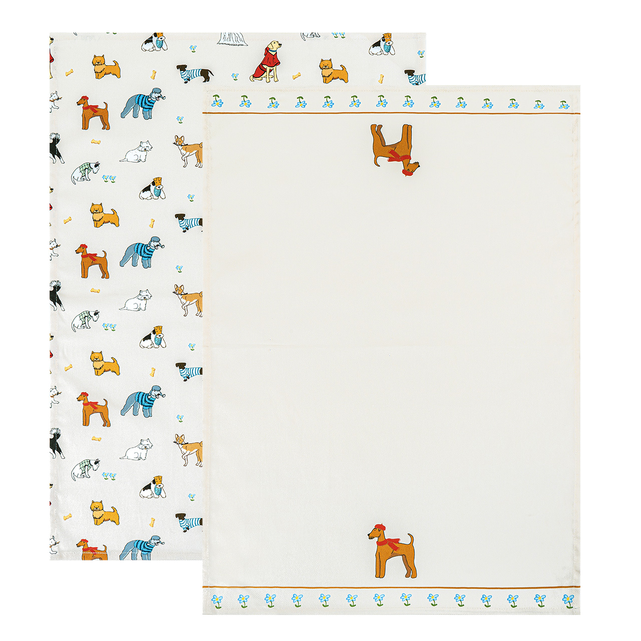 Happy Dog Print Tea Towel in 100% Cotton Twill