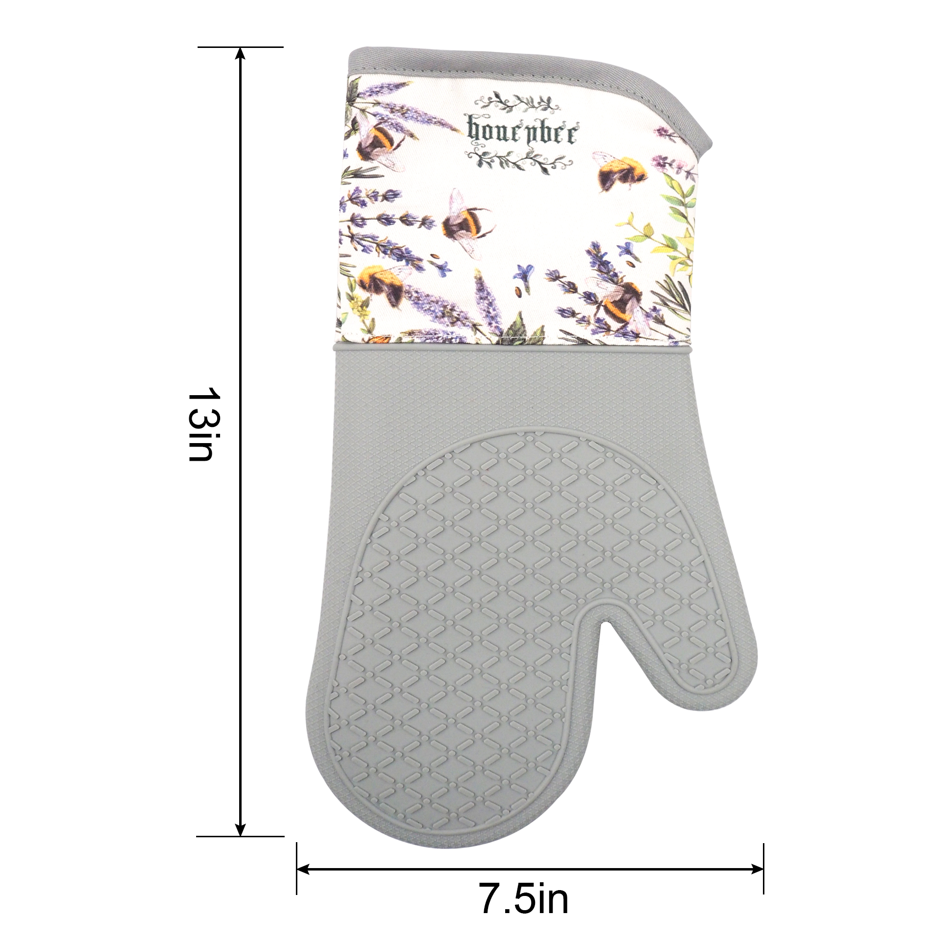 High-Quality Kitchen Silicone Oven Mitts – Lavender Bee Patterned Heat Resistant Gloves