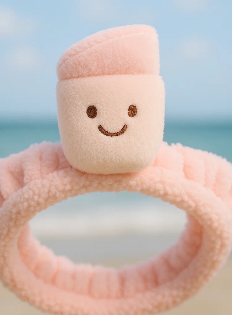 Light Pink Baby Headband with Smiling Sunscreen Bottle Plush