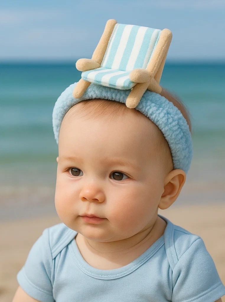 Striped Beach Chair Plush Baby Headband - Ocean Blue