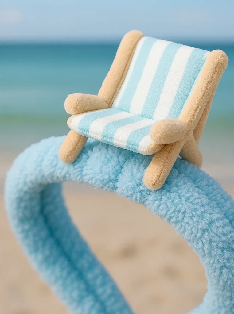 Striped Beach Chair Plush Baby Headband - Ocean Blue