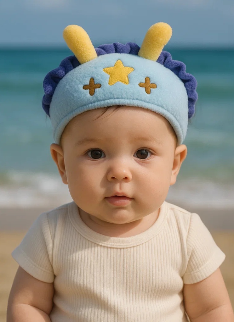 Light Blue Sea Slug Plush Baby Headband – Star Accent Ocean Style