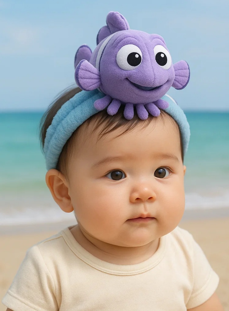 Tiara Infantil com Peixe Palhaço de Pelúcia Roxo