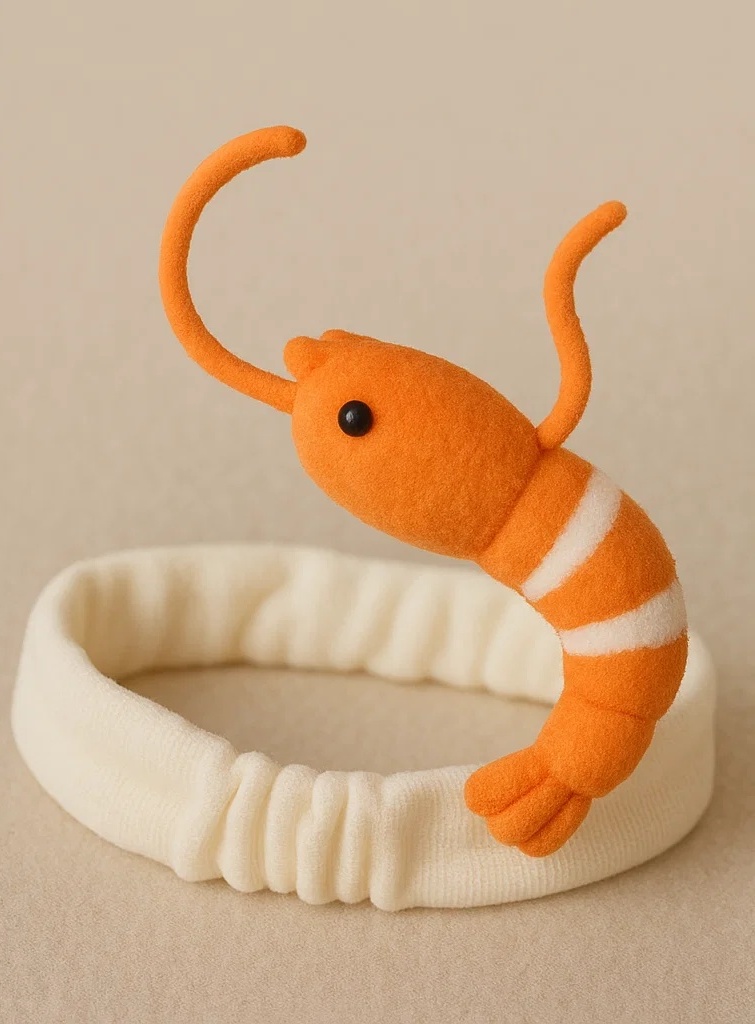 Shrimp Plush Baby Headband – Soft Elastic Marine Style