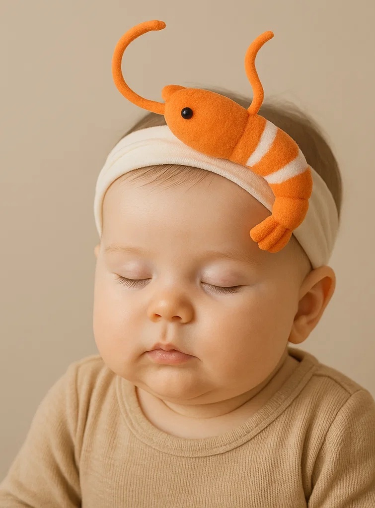 Shrimp Plush Baby Headband – Soft Elastic Marine Style