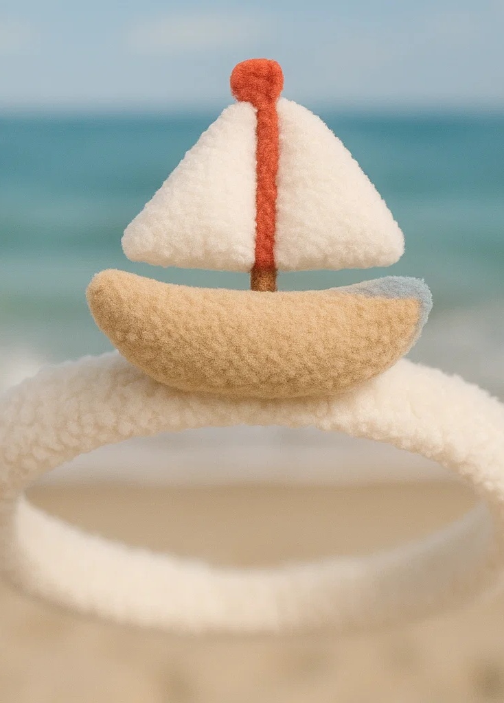 Double White Sail Baby Headband – Plush Doll Style