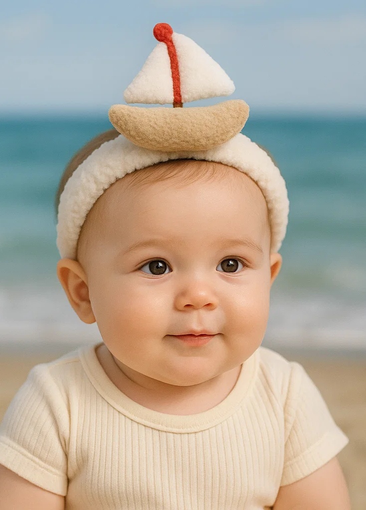 Double White Sail Baby Headband – Plush Doll Style