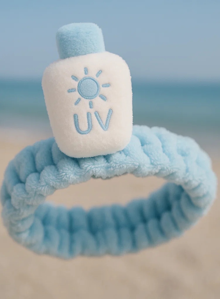 Blue Plush Baby Headband with SPF Bottle