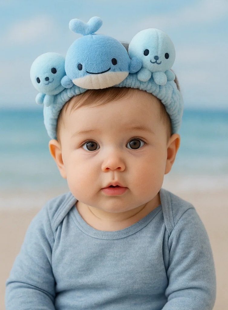 Ocean Trio Plush Baby Headband – Whale, Seal & Octopus Characters