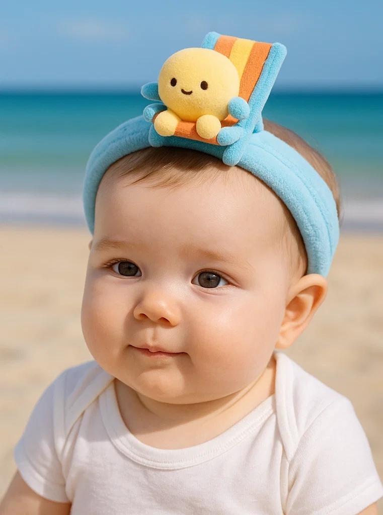 Yellow Sun Plush Lounger Baby Headband – Summer Beach Theme
