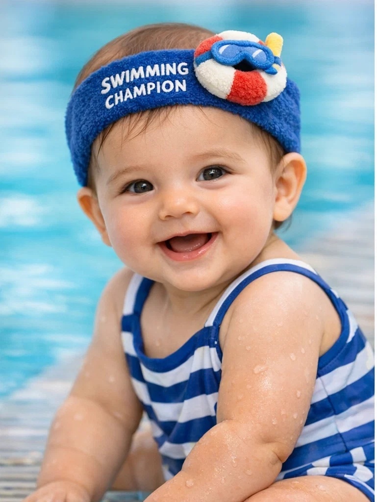 Swimming Champion Baby Headband with Rubber Ring