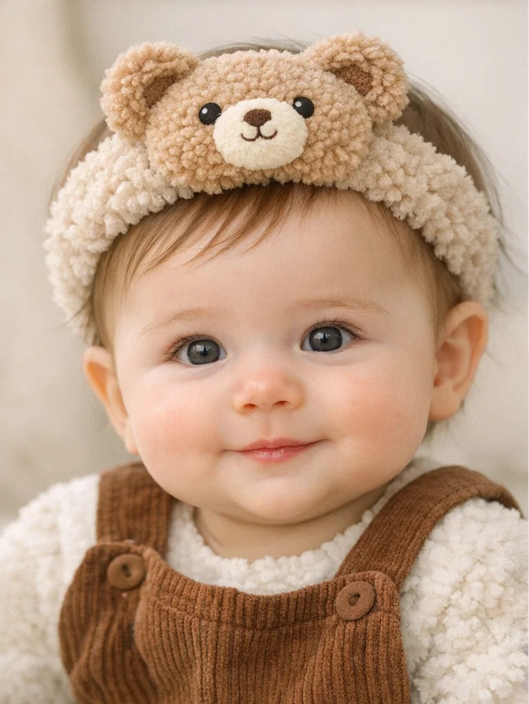Cute Bear Baby Headband with Soft Plush Material