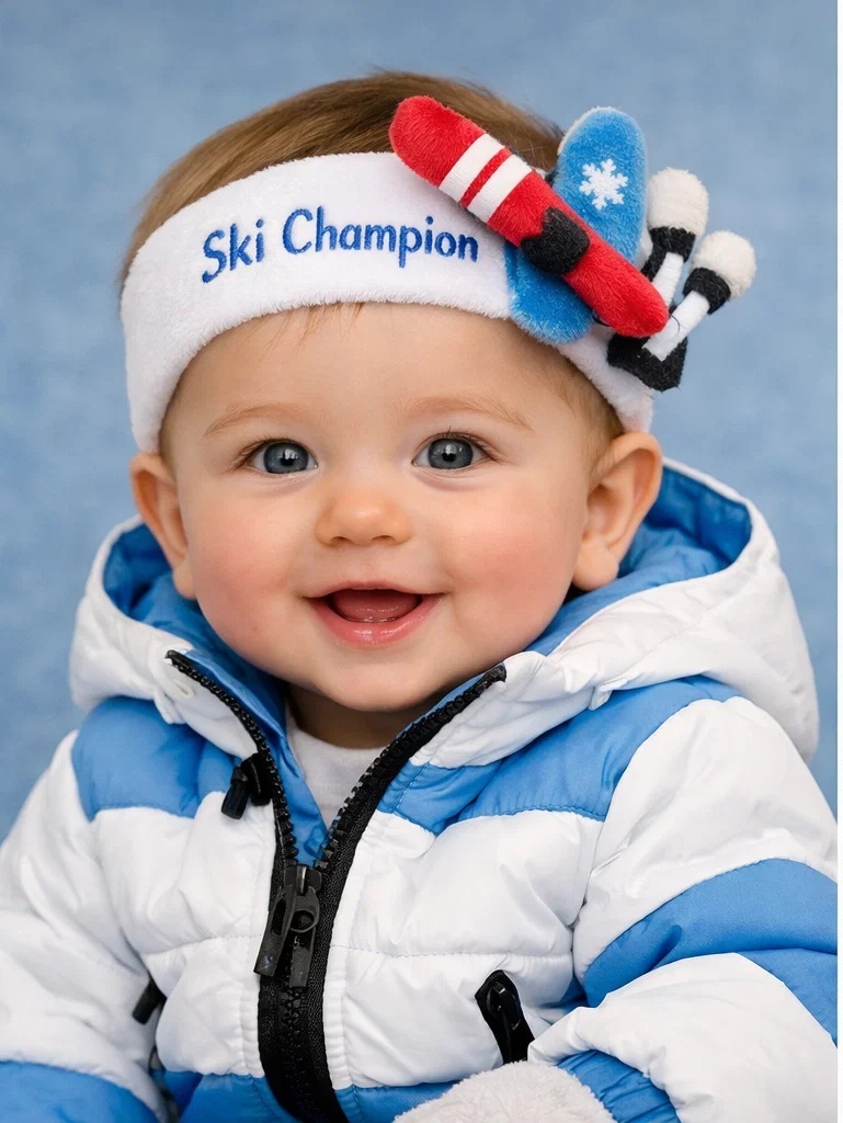 Ski Champion Baby Headband with Ski Gear Design