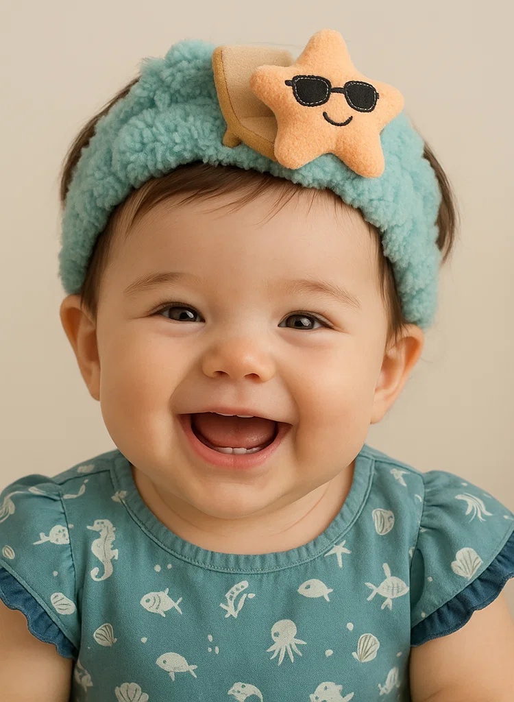 Baby Plush Headband with Starfish Decoration – Adjustable, Non-Slip Baby Headband for Newborns and Toddlers