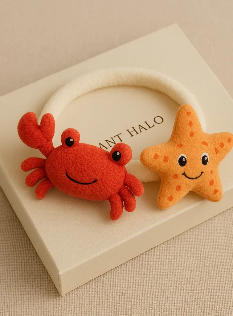 Baby Plush Headband with Crab and Starfish Decoration – Adjustable, Non-Slip Baby Headband for Newborns and Toddlers