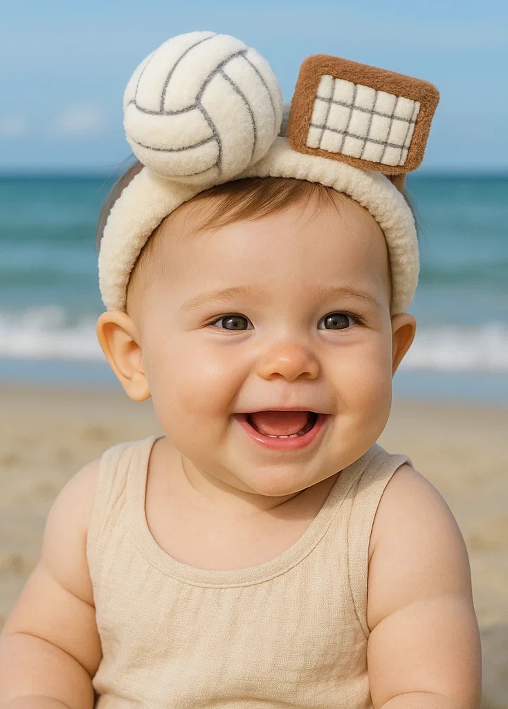 Volleyball-Themed Baby Headband with Plush Net & Ball
