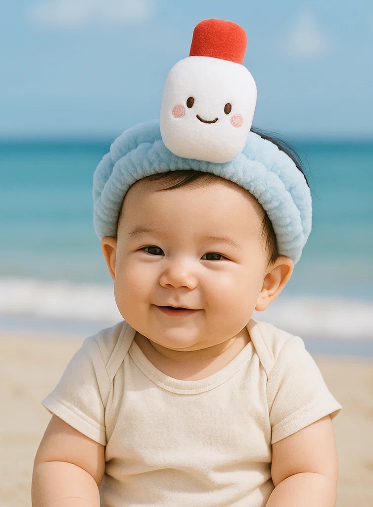 Cute SPF Plush Baby Headbands - Cartoon Sunscreen Bottle Designs