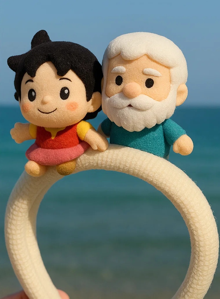 Cute Baby Doll Plush Headband - Grandpa and Granddaughter Design