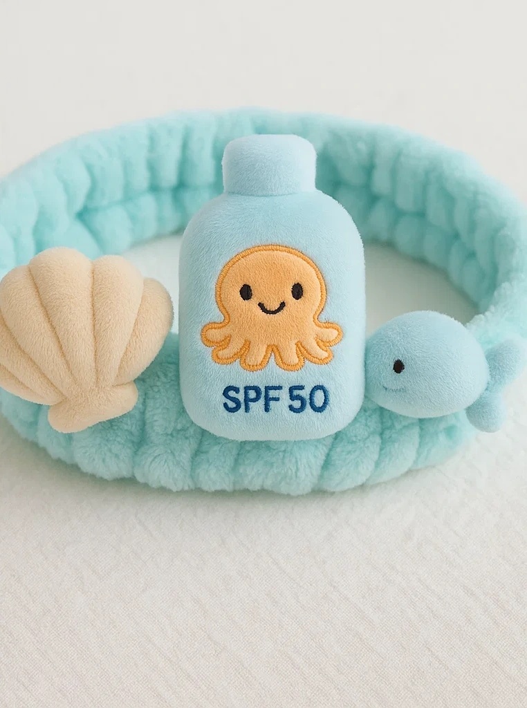Whale and SPF Bottle Baby Headband - Cartoon Shell Ocean Look